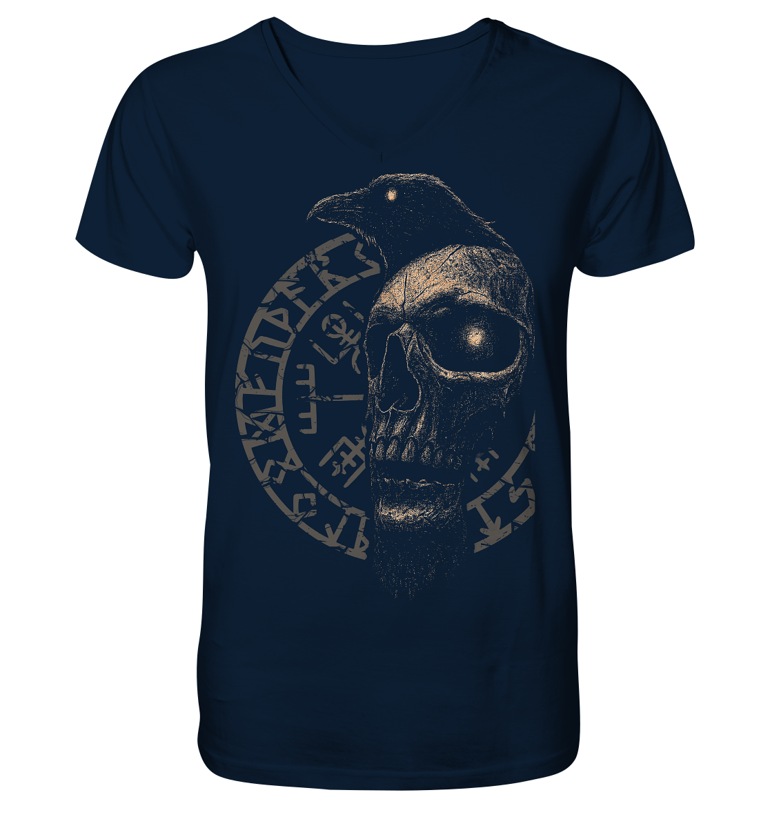 Rabe, Schädel, Vegvisir - V-Neck Shirt