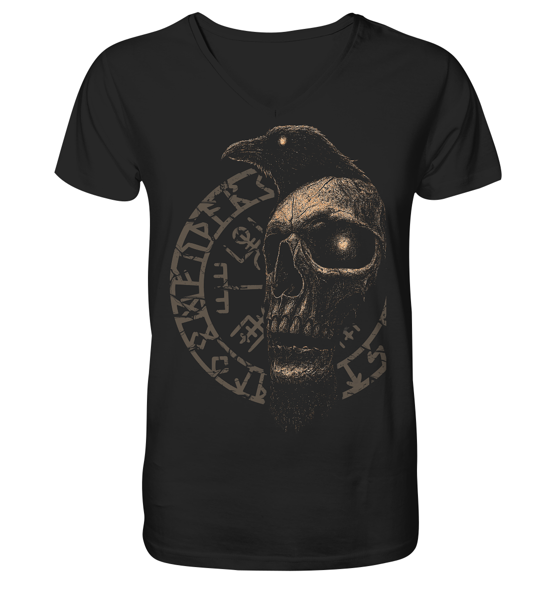 Rabe, Schädel, Vegvisir - V-Neck Shirt