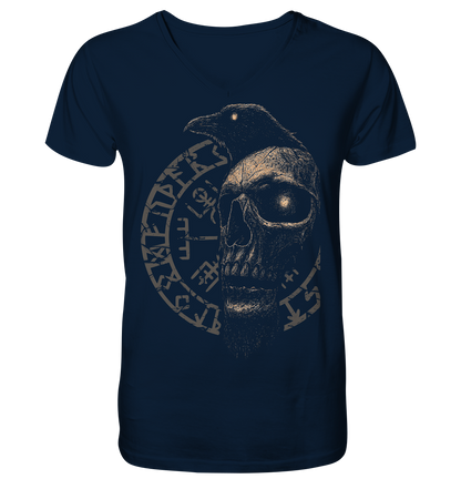 Rabe, Schädel, Vegvisir - V-Neck Shirt
