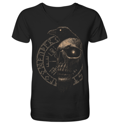 Rabe, Schädel, Vegvisir - V-Neck Shirt