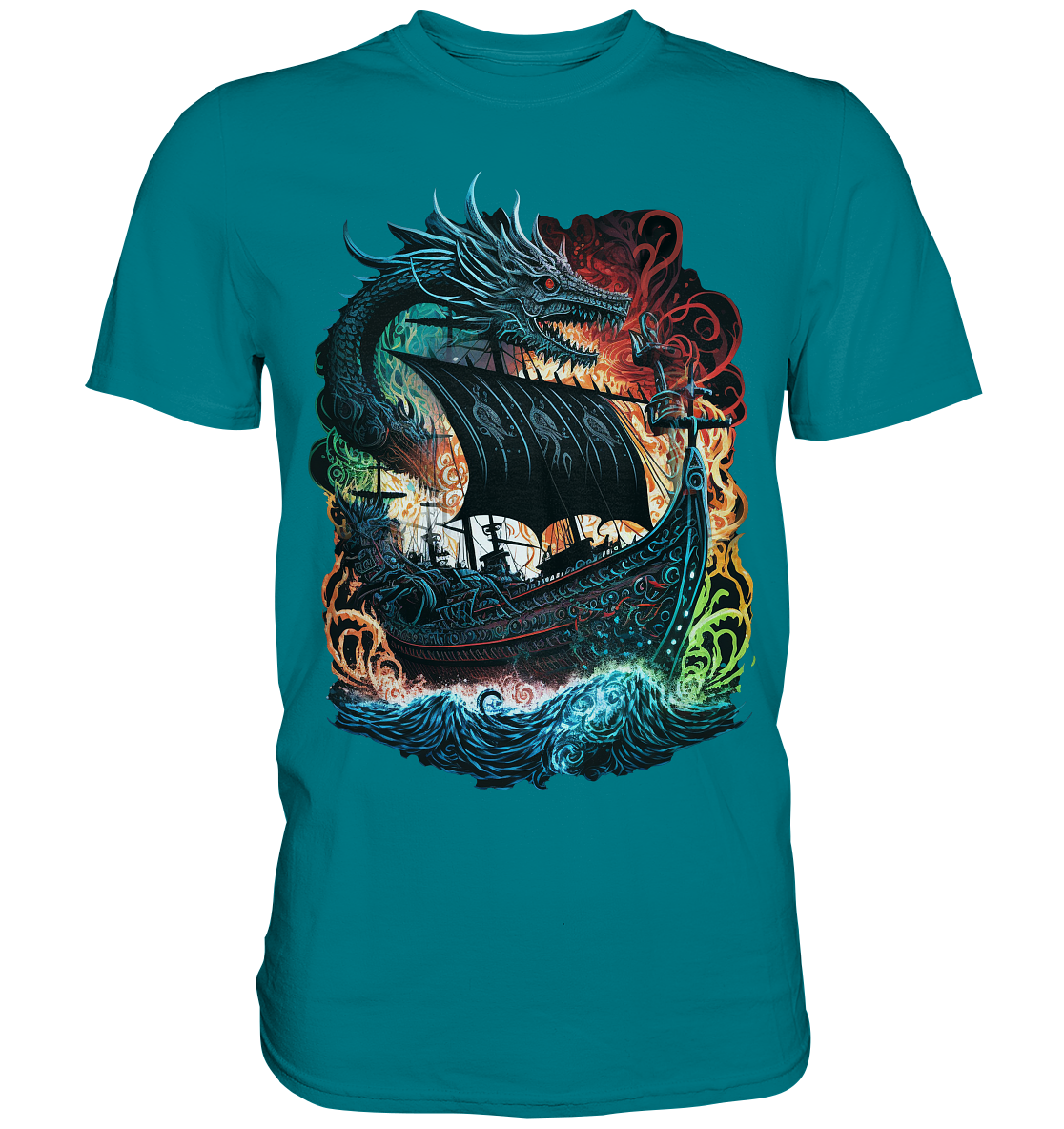 Wikinger Schiff Drache - Premium Shirt