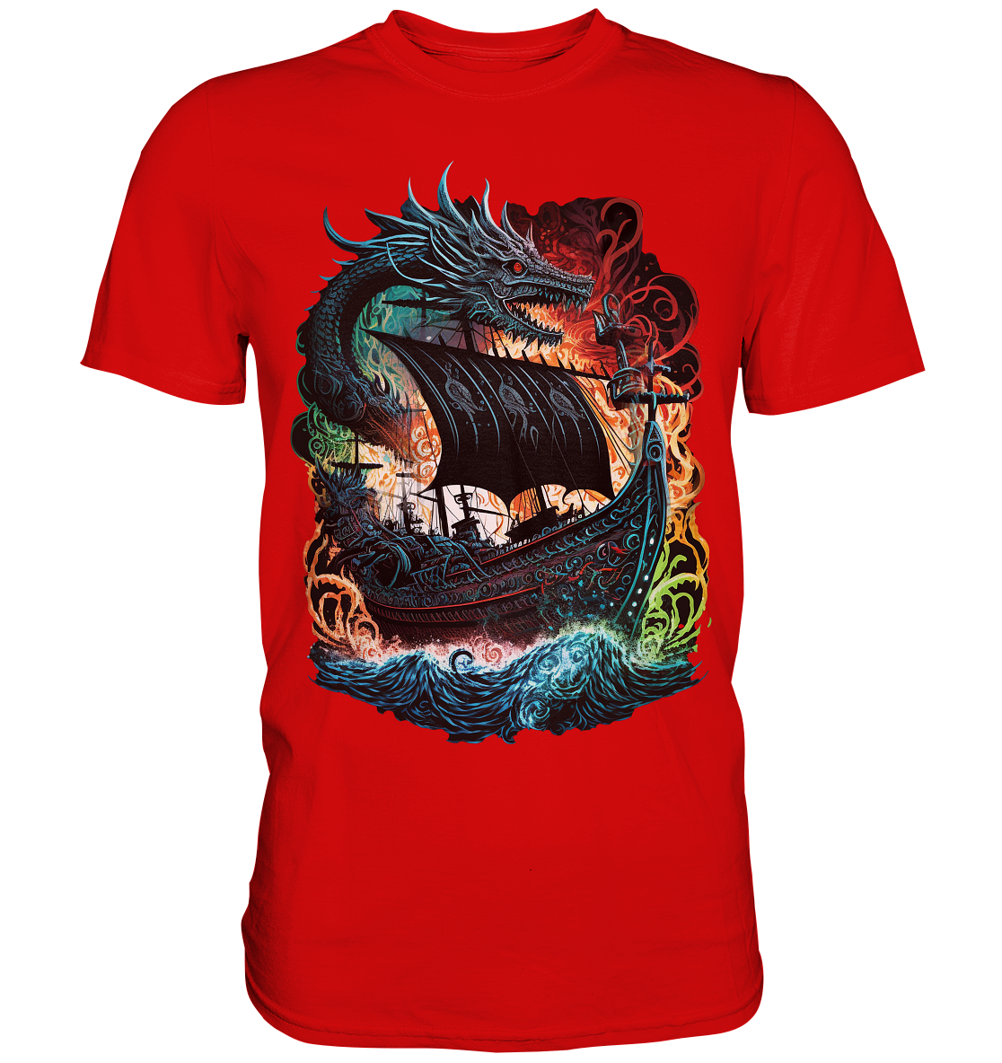 Wikinger Schiff Drache - Premium Shirt