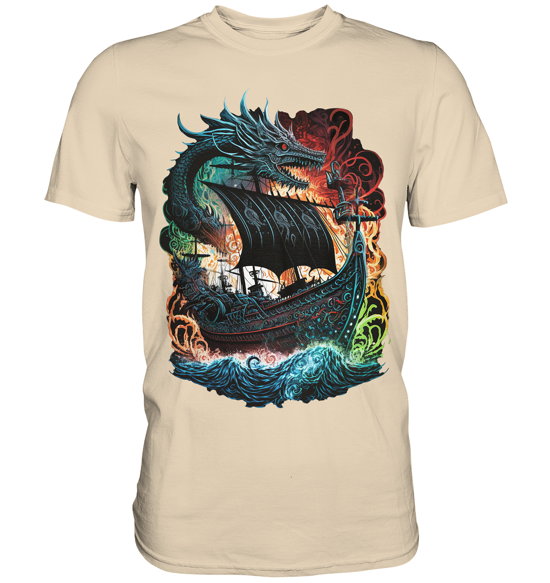 Wikinger Schiff Drache - Premium Shirt