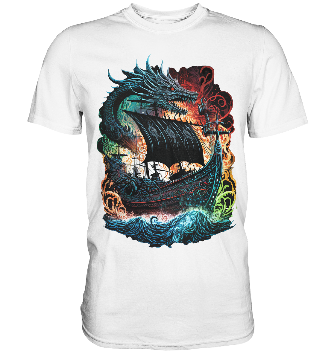 Wikinger Schiff Drache - Premium Shirt